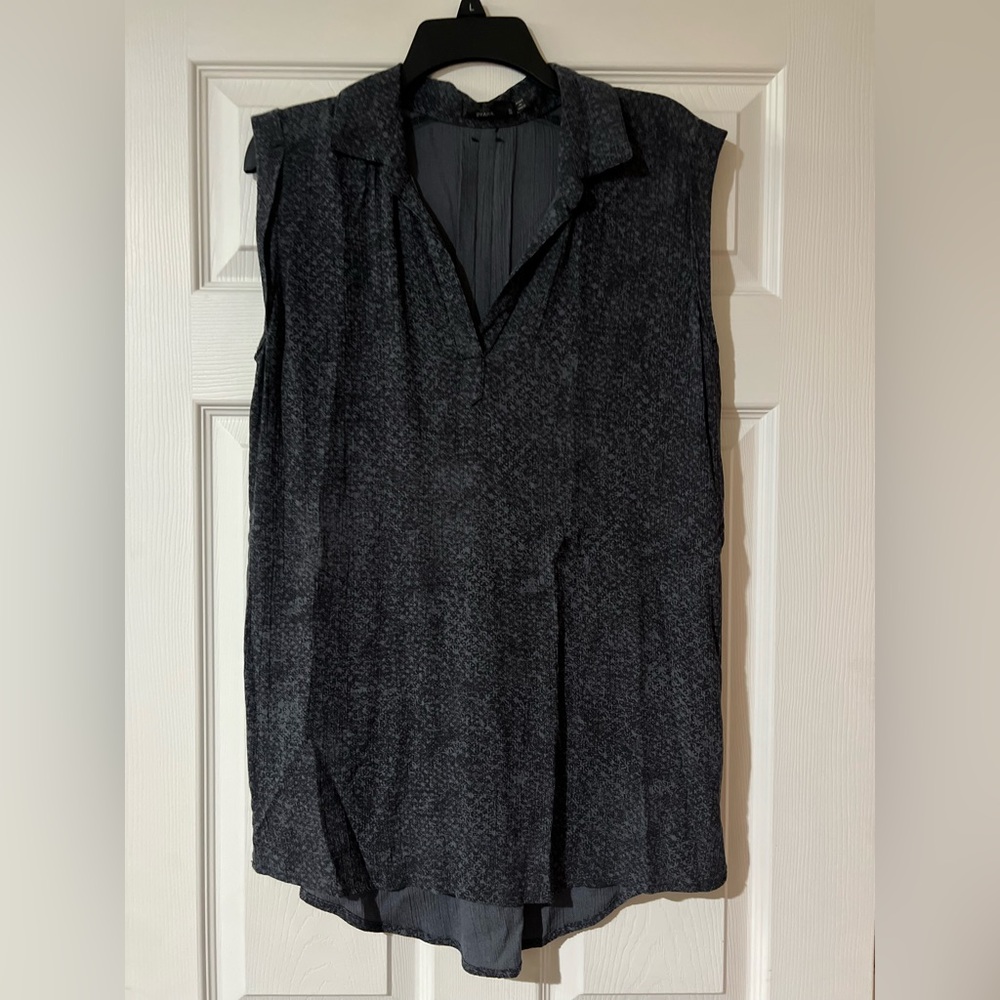 Prana Black Boxy Sleeveless Top Swim Coverup with Notched Collar & Side Pockets